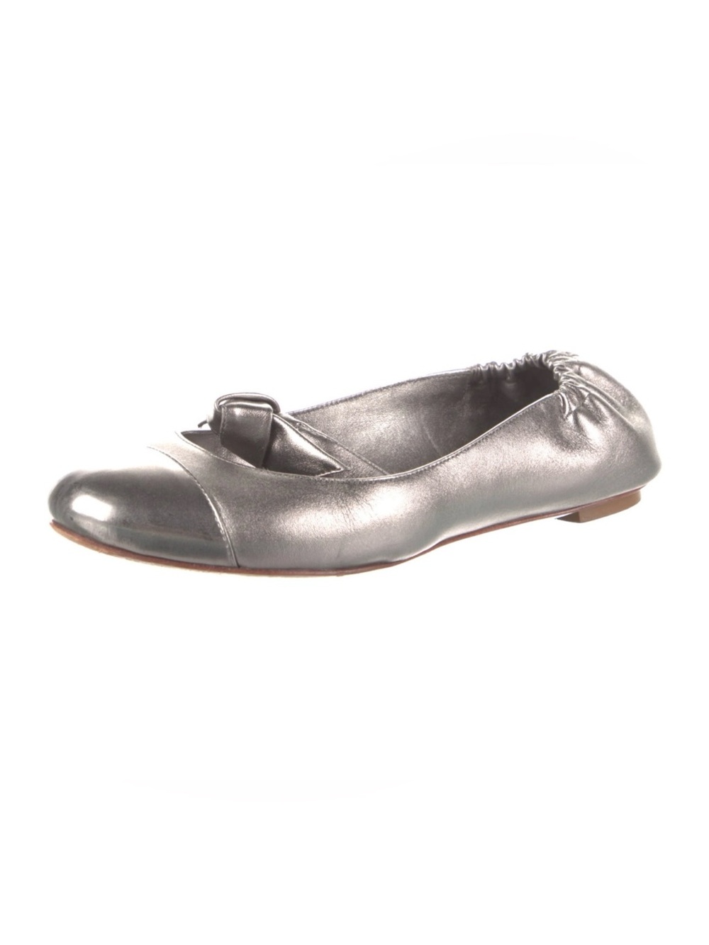 Alexandre Birman Metallic Silver Ballet Flat with Ankle Tie